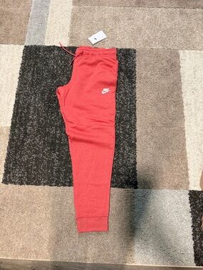 Nike women’s  Coral-Red Jogger Sweatpants with White Logo